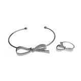 Micro Zircon Bow Ring Set, Open Bracelet Hollow Out Jewelry