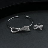 Micro Zircon Bow Ring Set, Open Bracelet Hollow Out Jewelry