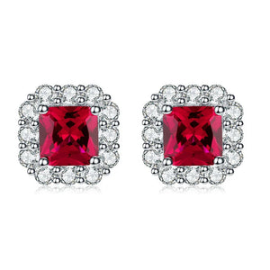 Colorful Treasure Women's Earrings with Simulated Pigeon Blood Red Square