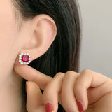 Colorful Treasure Women's Earrings with Simulated Pigeon Blood Red Square