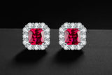 Colorful Treasure Women's Earrings with Simulated Pigeon Blood Red Square