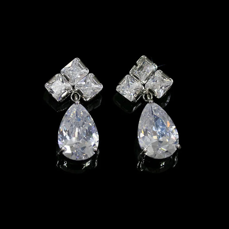 Zircon Earrings Water Drop Design 925 Silver Needle
