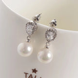 925 Silver Needle Pearl Zircon Bridal Ear Jewelry Pendant