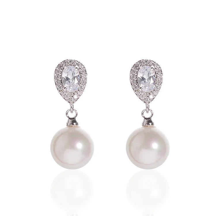 925 Silver Needle Pearl Zircon Bridal Ear Jewelry Pendant