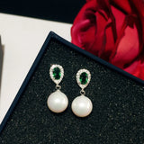 925 Silver Needle Pearl Zircon Bridal Ear Jewelry Pendant
