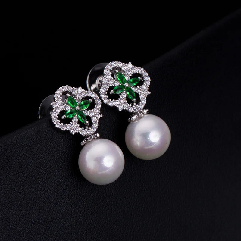Zircon Fairy 925 Silver Needle Shell Pearl Earrings