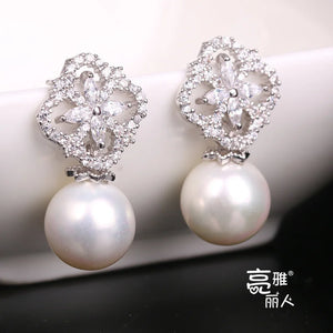 Zircon Fairy 925 Silver Needle Shell Pearl Earrings
