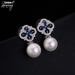 Zircon Fairy 925 Silver Needle Shell Pearl Earrings