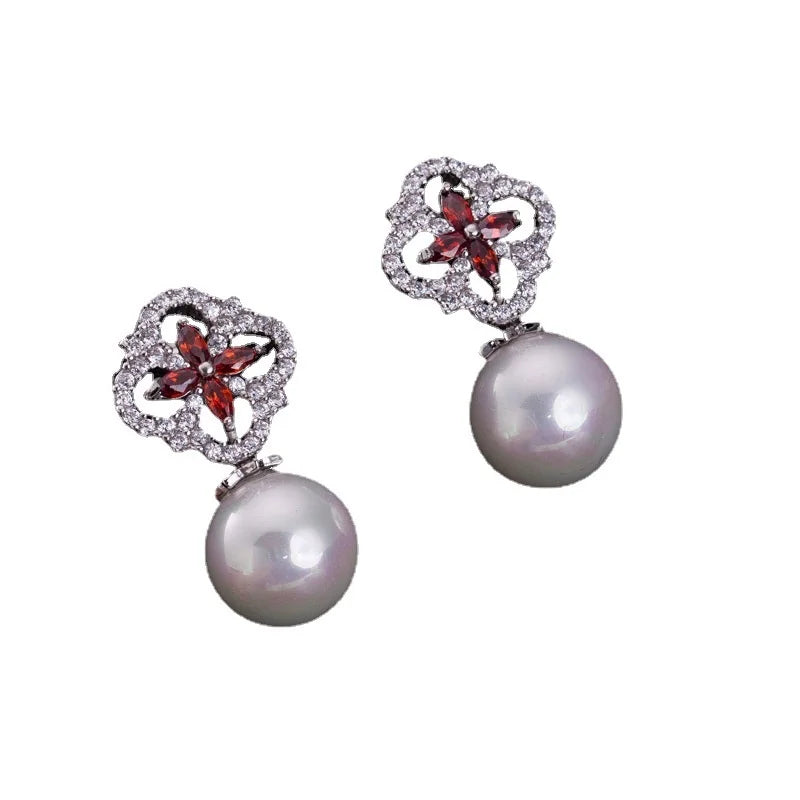Zircon Fairy 925 Silver Needle Shell Pearl Earrings
