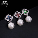 Zircon Fairy 925 Silver Needle Shell Pearl Earrings