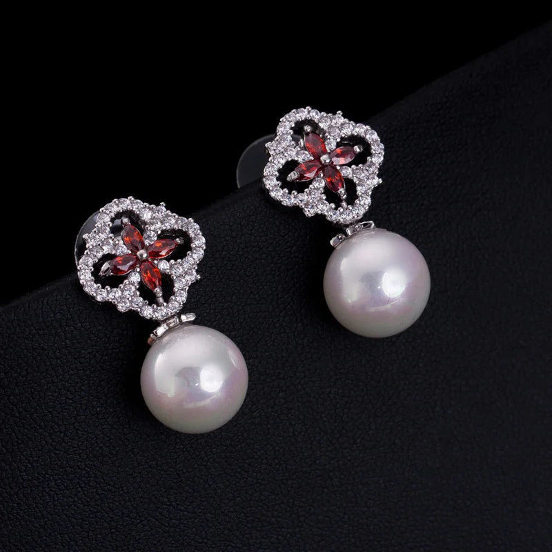 Zircon Fairy 925 Silver Needle Shell Pearl Earrings