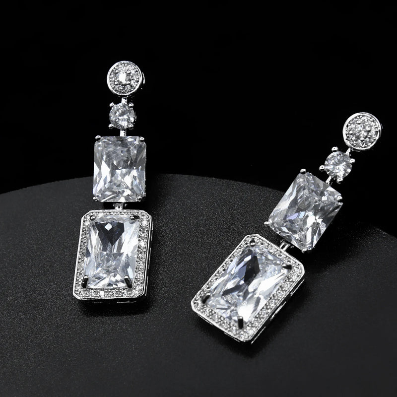 Square Zircon Tassel Earrings for Women
