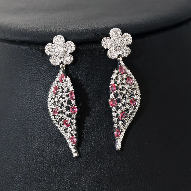 Liangya beauty Zircon Earrings, National Flower Design