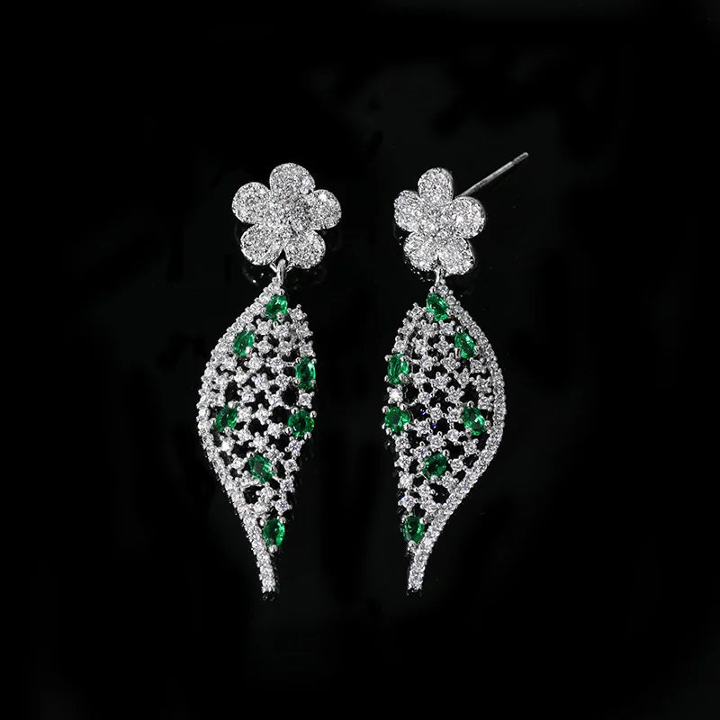 Liangya beauty Zircon Earrings, National Flower Design