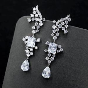 Geometric Zircon Earrings 925 Silver Bridal Dinner