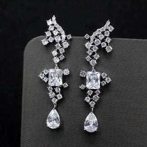 Geometric Zircon Earrings 925 Silver Bridal Dinner