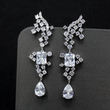 Geometric Zircon Earrings 925 Silver Bridal Dinner