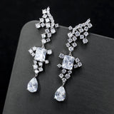 Geometric Zircon Earrings 925 Silver Bridal Dinner