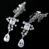 Geometric Zircon Earrings 925 Silver Bridal Dinner