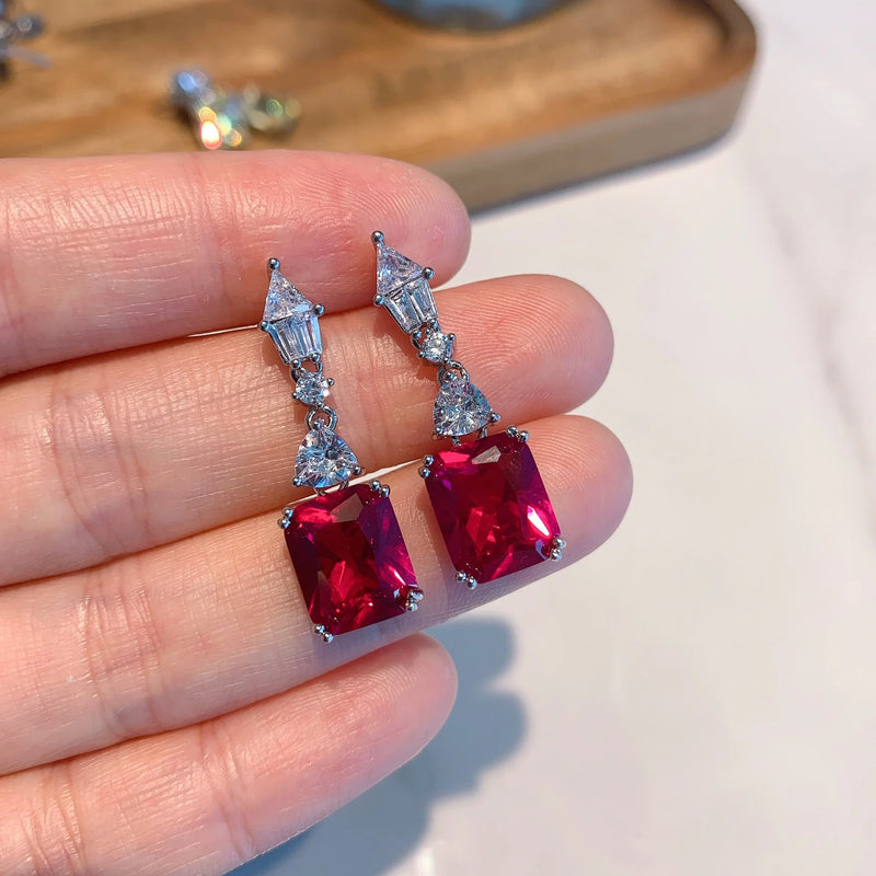 Red Simulation Treasure Earrings with Main Stone 9*11