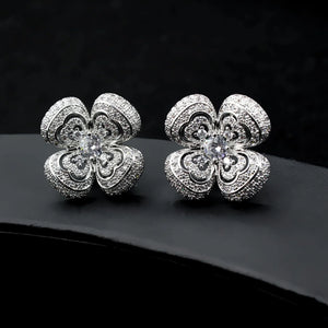 Zircon 925 Silver Fairy Earrings - Flower Hollow Out Design