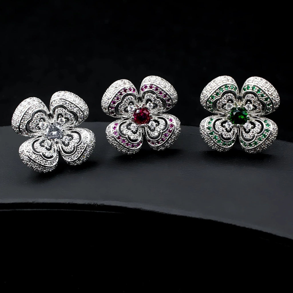 Zircon 925 Silver Fairy Earrings - Flower Hollow Out Design