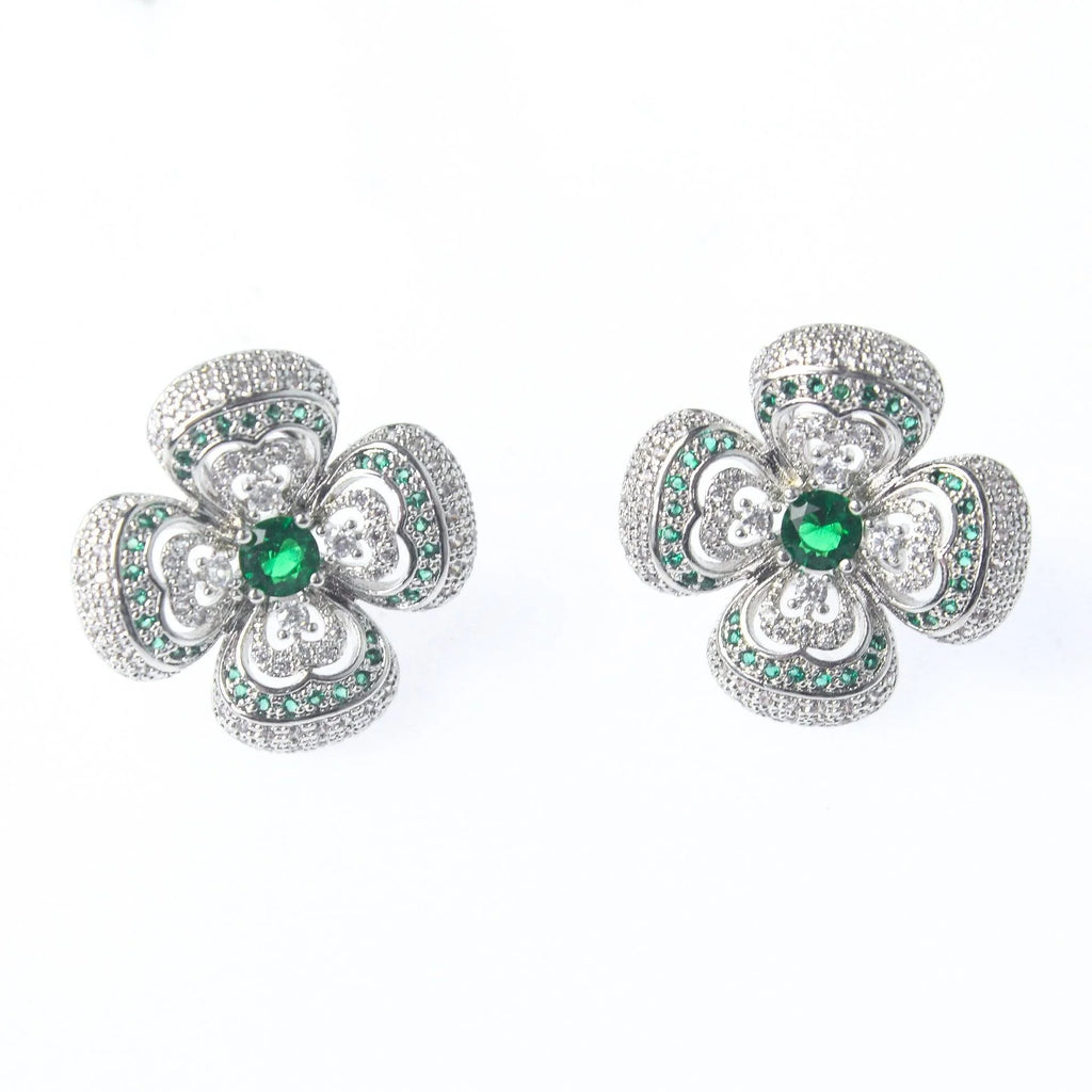 Zircon 925 Silver Fairy Earrings - Flower Hollow Out Design