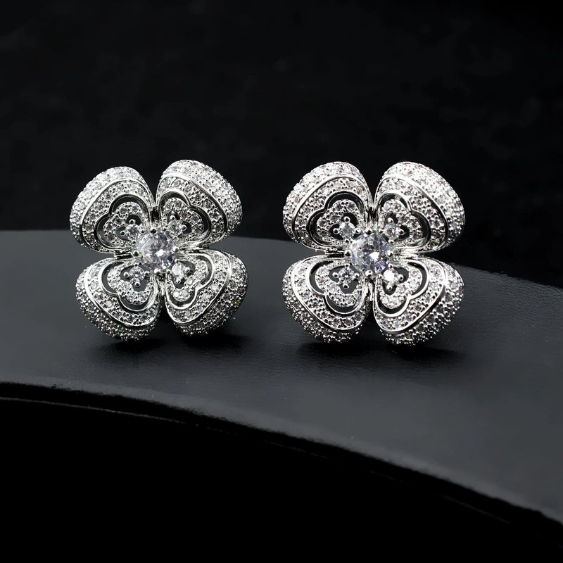 Zircon 925 Silver Fairy Earrings - Flower Hollow Out Design