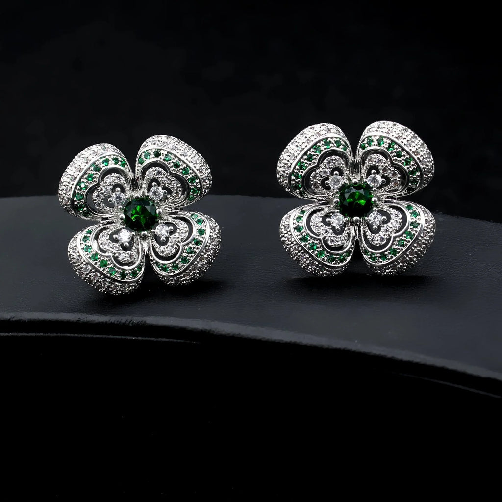Zircon 925 Silver Fairy Earrings - Flower Hollow Out Design