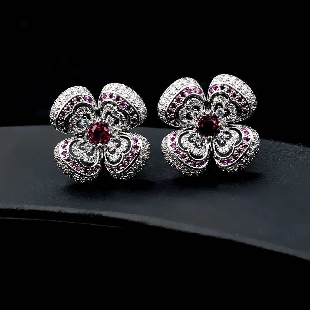 Zircon 925 Silver Fairy Earrings - Flower Hollow Out Design
