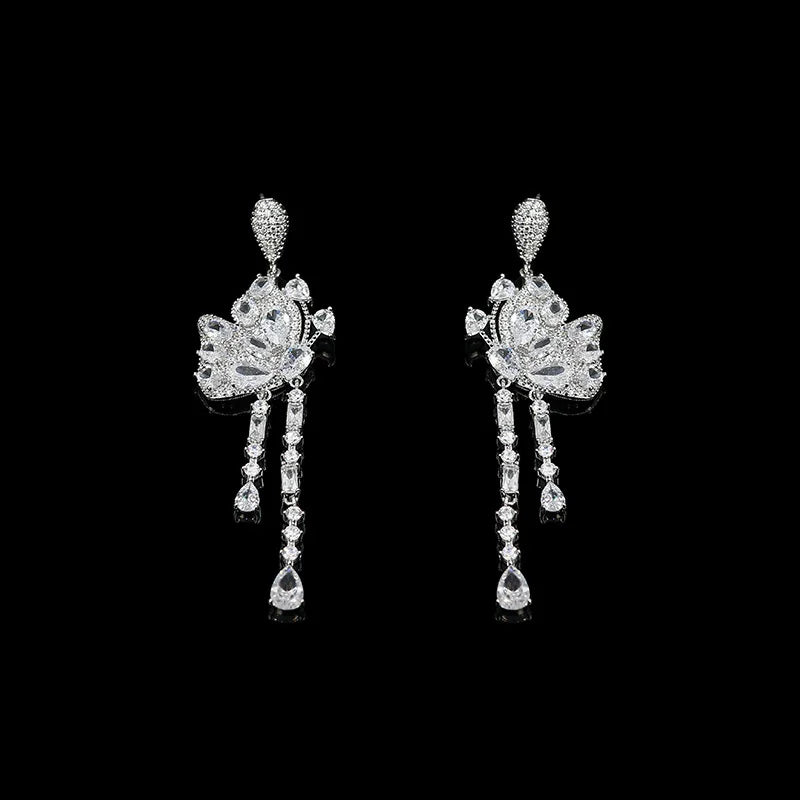 Zircon Tassel Butterfly Earrings 925 Silver Needle