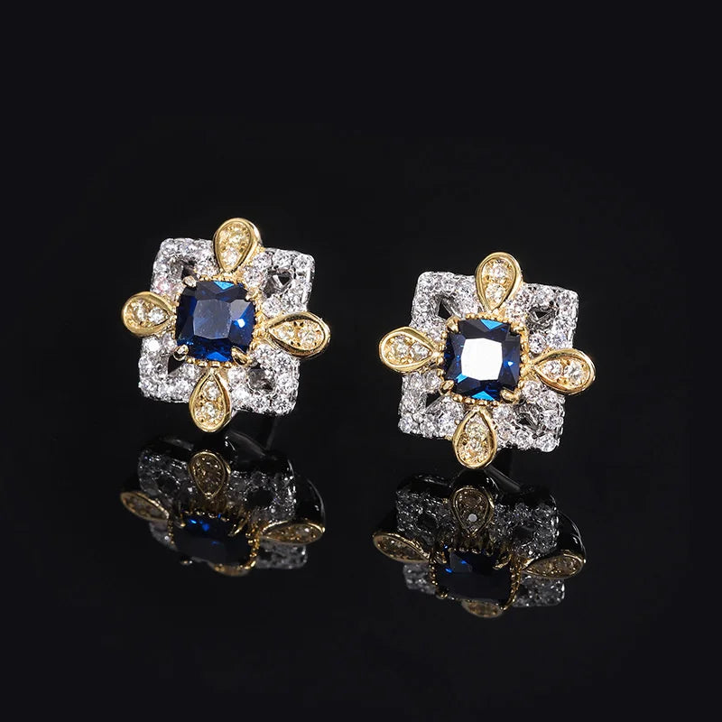 S925 Silver Colorful Treasure Style Flower Women's Earrings
