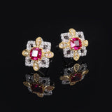S925 Silver Colorful Treasure Style Flower Women's Earrings