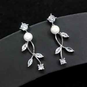 Shiny Zircon Pearl Earrings for Wedding Dress