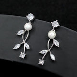 Shiny Zircon Pearl Earrings for Wedding Dress