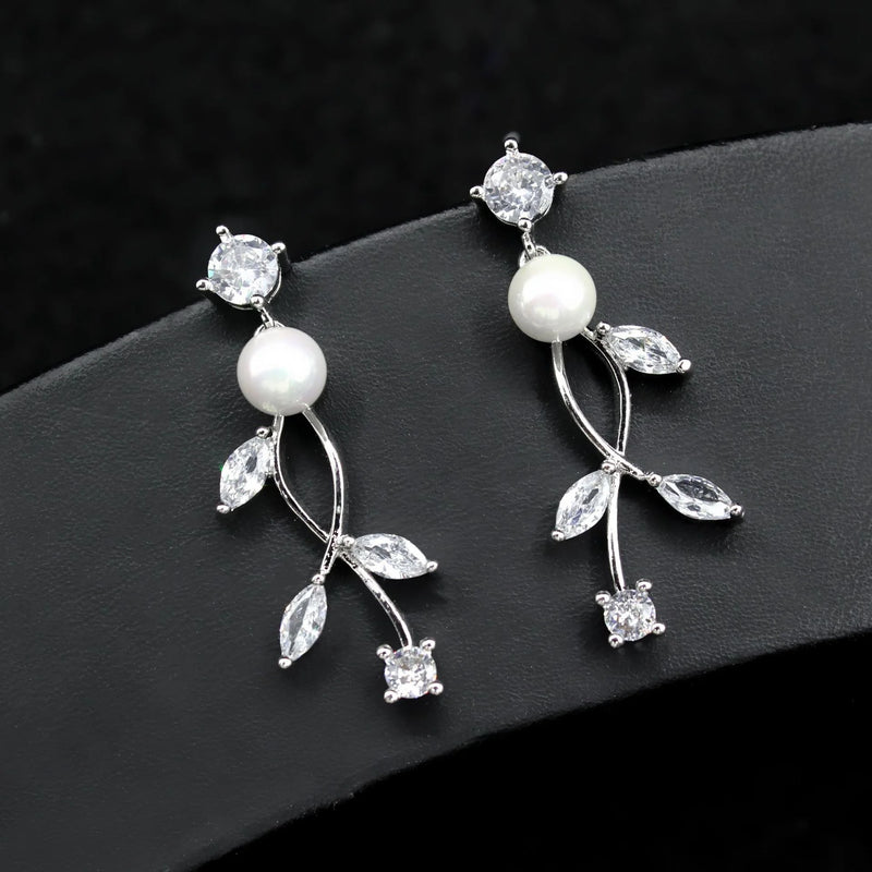 Shiny Zircon Pearl Earrings for Wedding Dress