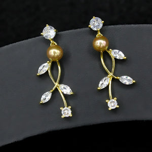 Shiny Zircon Pearl Earrings for Wedding Dress