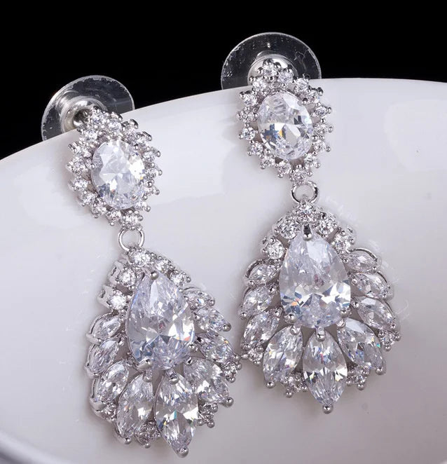 Sapphire Zircon 925 Silver Tassel Earrings Wedding Jewelry