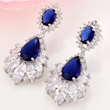 Sapphire Zircon 925 Silver Tassel Earrings Wedding Jewelry