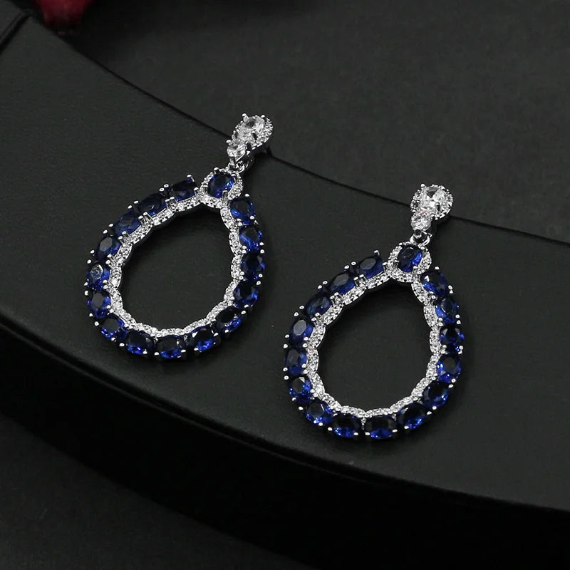 Emerald Zircon Long Earrings for Bridal Dress