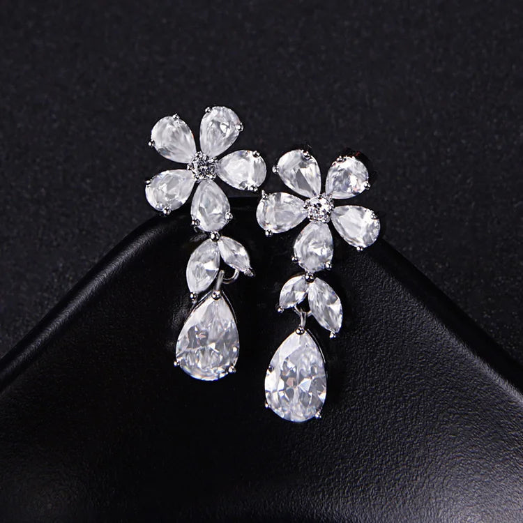 Zircon Water Drop Tassel Earrings Copper Jewelry
