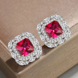 Pigeon Blood Red Square 6 * 6 Earrings Set