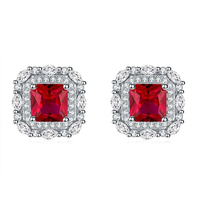 Pigeon Blood Red Square 6 * 6 Earrings Set