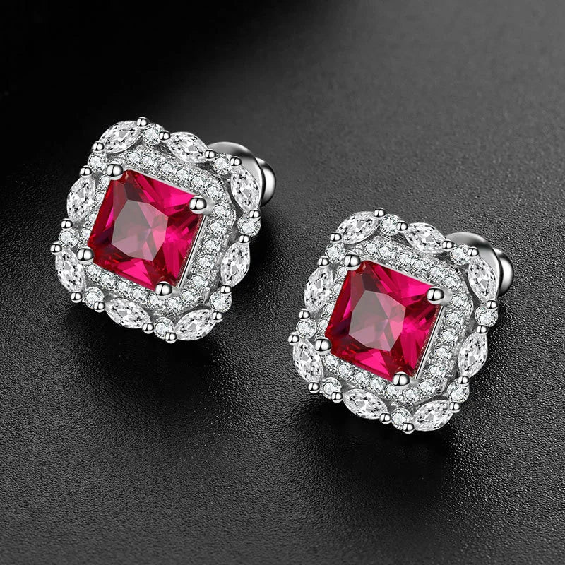 Pigeon Blood Red Square 6 * 6 Earrings Set