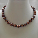 Coffee Brown Rice Pearl Necklace 9-10MM Cultured Freshwater