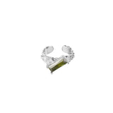 Real Jewels Beaded Texture Clip S925 Silver Earrings Olive Green