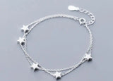 925 Silver Double Rows Stars Chain Bracelet GTLS792