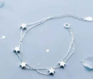 925 Silver Double Rows Stars Chain Bracelet GTLS792
