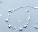 925 Silver Double Rows Stars Chain Bracelet GTLS792