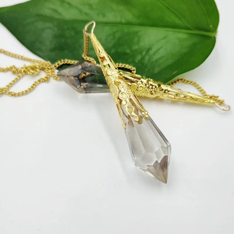 Glass Bell Stone Pendant Reiki Healing Crystal Hexagonal Pendulum
